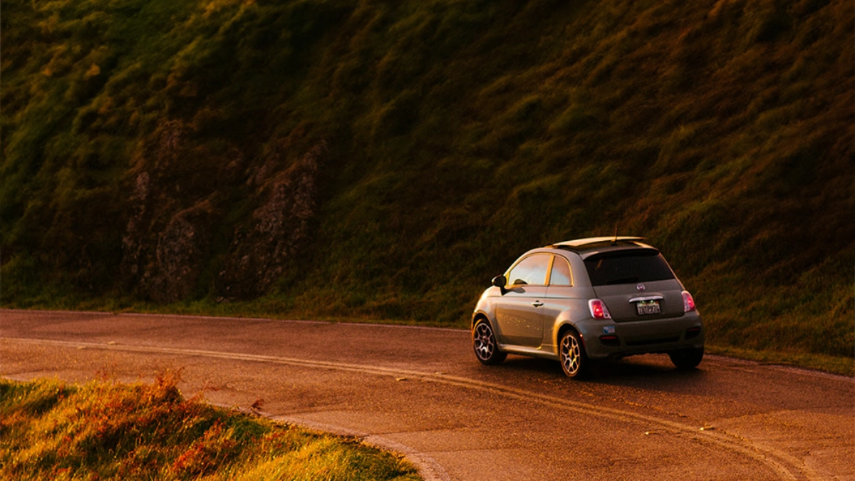 A car driving through a winding road
